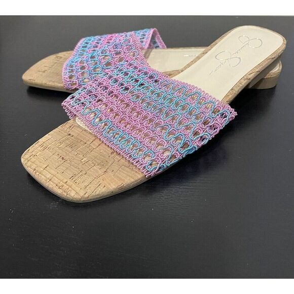 Jessica Simpson Blue & Pink Crochet slides Womens Size 8.5 M Slip On Sandals - Picture 2 of 6
